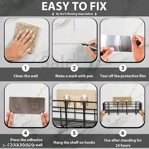 Bathroom Rack - Bathroom Shelves - Kitchen Storage – Self Adhesive Bathroom Shelf and Shampoo Holder with 4 Hook Adhesive Shower Caddy Metal Shelf (Pack of 2)