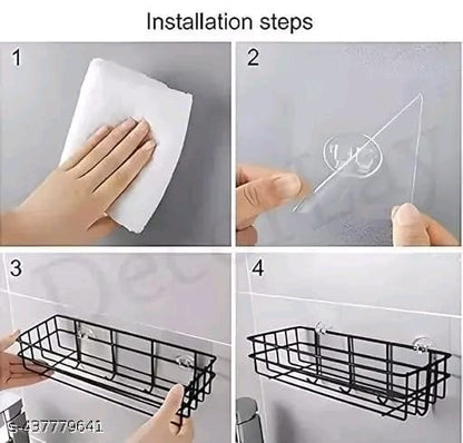 Bathroom Rack - Bathroom Shelves - Kitchen Storage – Self Adhesive Bathroom Shelf and Shampoo Holder with 4 Hook Adhesive Shower Caddy Metal Shelf (Pack of 2)