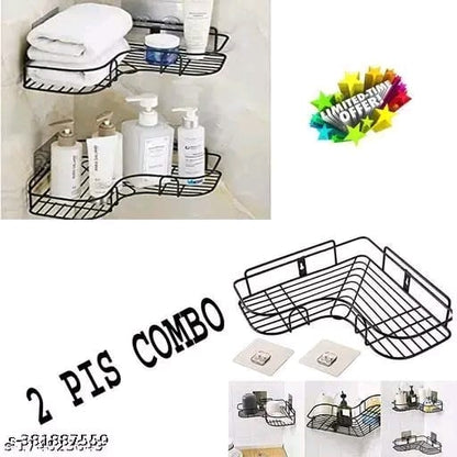 VEDANSHI ( 2-pis combo) Bathroom Storage Box Collection Appliances Bathroom Racks Wall-Mount Iorn Tripod Kitchen Shelf Bathroom Accessories Sets/l corner/bathroom shelves