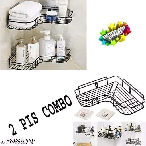 VEDANSHI ( 2-pis combo) Bathroom Storage Box Collection Appliances Bathroom Racks Wall-Mount Iorn Tripod Kitchen Shelf Bathroom Accessories Sets/l corner/bathroom shelves