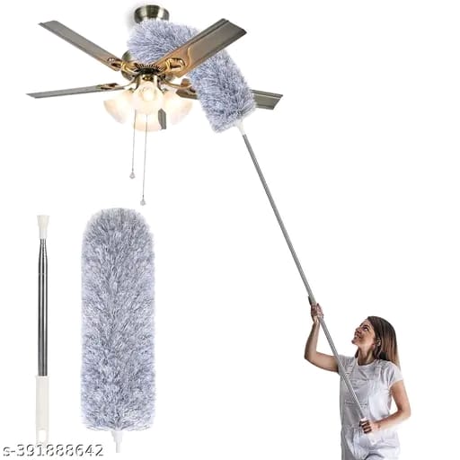 Microfiber Feather Duster Extendable Duster with 100 inches Extra Long Pole, Bendable Head & Long Handle Dusters for Aing Ceiling Fan, High Ceiling, Blinds, Furniture & Cars Gray