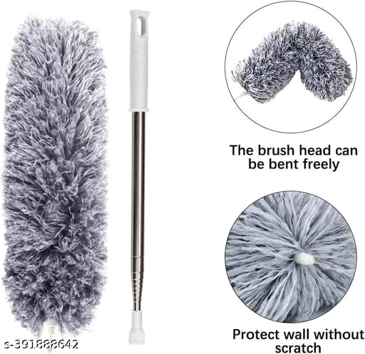 Microfiber Feather Duster Extendable Duster with 100 inches Extra Long Pole, Bendable Head & Long Handle Dusters for Aing Ceiling Fan, High Ceiling, Blinds, Furniture & Cars Gray