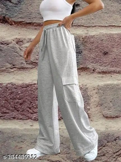 Grey Women Solid Plain Cotton Trouser Pant(with 6 pocket)