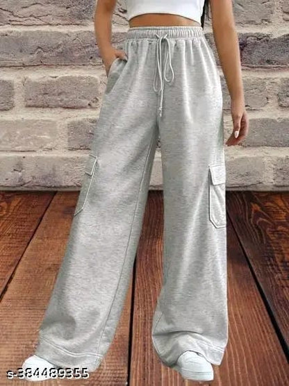 Grey Women Solid Plain Cotton Trouser Pant(with 6 pocket)