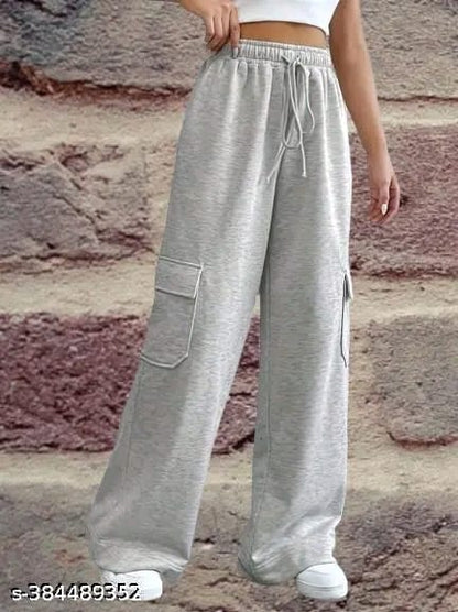 Grey Women Solid Plain Cotton Trouser Pant(with 6 pocket)