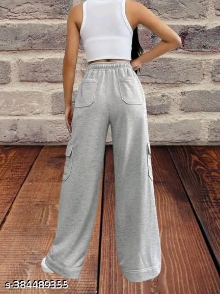 Grey Women Solid Plain Cotton Trouser Pant(with 6 pocket)