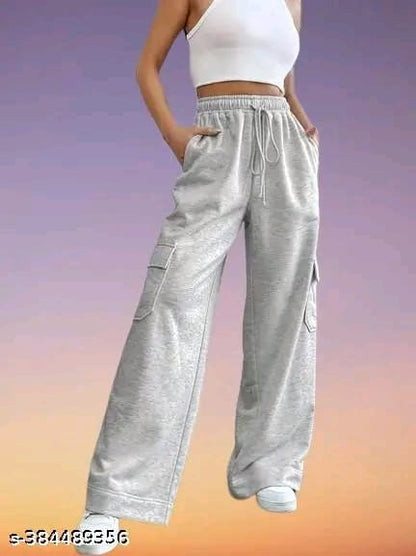 Grey Women Solid Plain Cotton Trouser Pant(with 6 pocket)