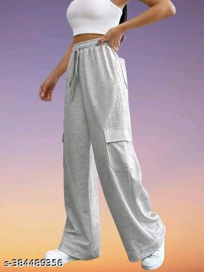 Grey Women Solid Plain Cotton Trouser Pant(with 6 pocket)