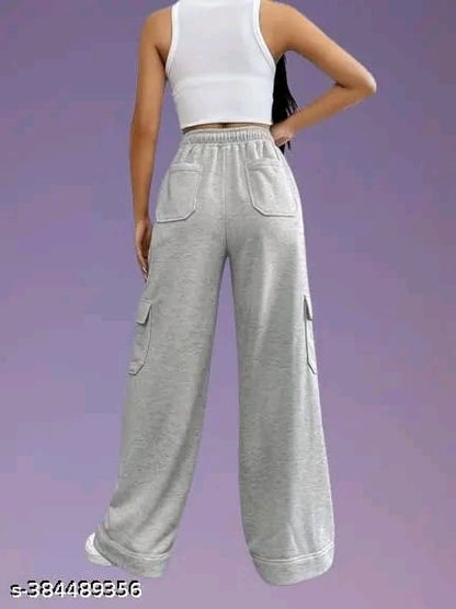 Grey Women Solid Plain Cotton Trouser Pant(with 6 pocket)