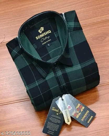 Men's Party Wear Casual Solid Full Sleeves Printed Cotton Premium Graphic Checked Shirt (Gold) By Sonishq