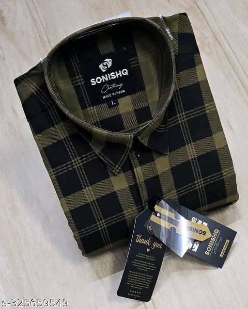 Men's Party Wear Casual Solid Full Sleeves Printed Cotton Premium Graphic Checked Shirt (Gold) By Sonishq
