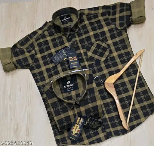 Men's Party Wear Casual Solid Full Sleeves Printed Cotton Premium Graphic Checked Shirt (Gold) By Sonishq