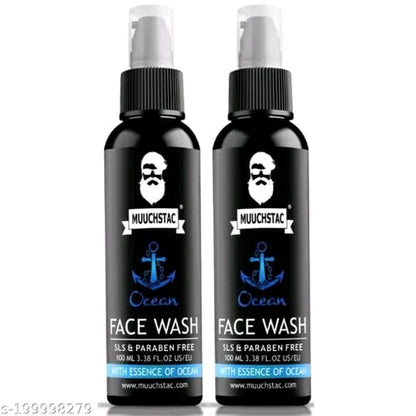 Muuchstac Ocean Face Wash for Men | Fight Acne & Pimples, Brighten Skin, Clears Dirt, Oil Control, Refreshing Feel - Multi-Action Formula | 100 ml | Pack of 2