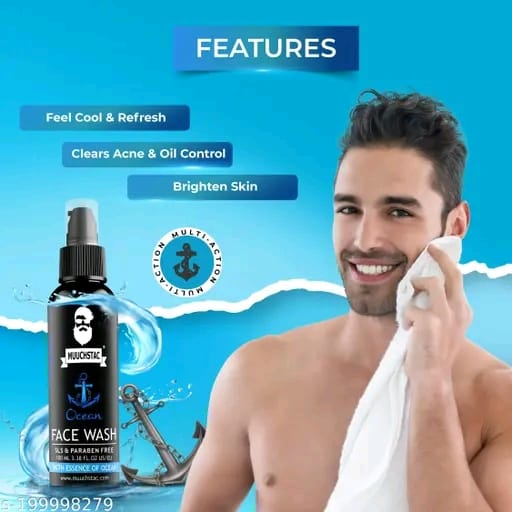 Muuchstac Ocean Face Wash for Men | Fight Acne & Pimples, Brighten Skin, Clears Dirt, Oil Control, Refreshing Feel - Multi-Action Formula | 100 ml | Pack of 2