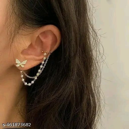 Vassaley Butterfly Rhinestone Earrings with Cuff-Chain