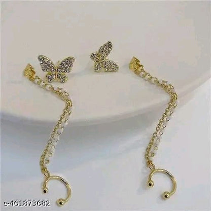 Vassaley Butterfly Rhinestone Earrings with Cuff-Chain