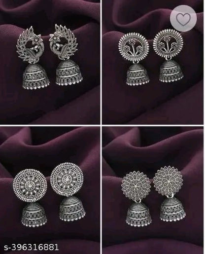 '' Silver Plated Earrings Set Combo of 4 Silver Color Earrings | Girls' and Women's Wear Accessories Gift Set for Special Occasions Wedding and Engagement Accessories |Modern Jhumki Earrings Combo