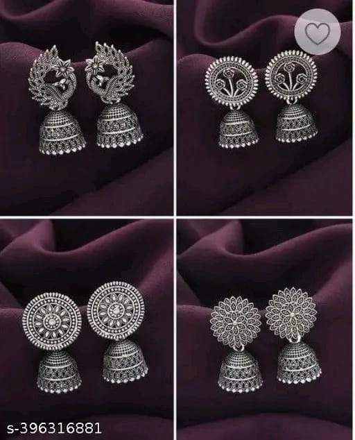 '' Silver Plated Earrings Set Combo of 4 Silver Color Earrings | Girls' and Women's Wear Accessories Gift Set for Special Occasions Wedding and Engagement Accessories |Modern Jhumki Earrings Combo