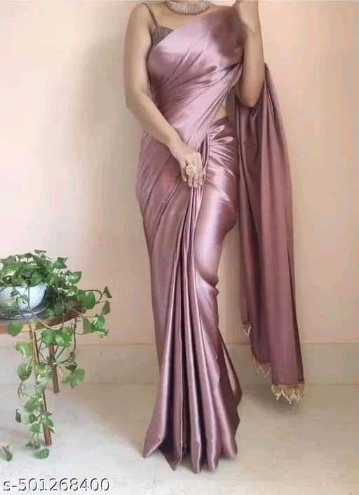 Plain Bollywood Satin, Silk Blend Saree