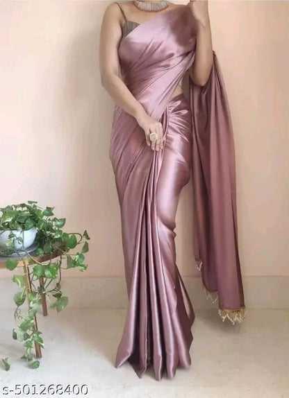 Plain Bollywood Satin, Silk Blend Saree