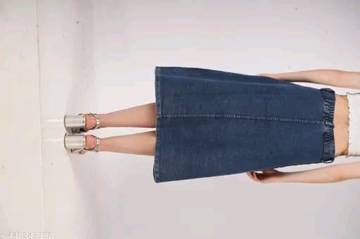 Stretch High Waisted Two Button Up Flared Dobby Denim Skirt For Women & Girls