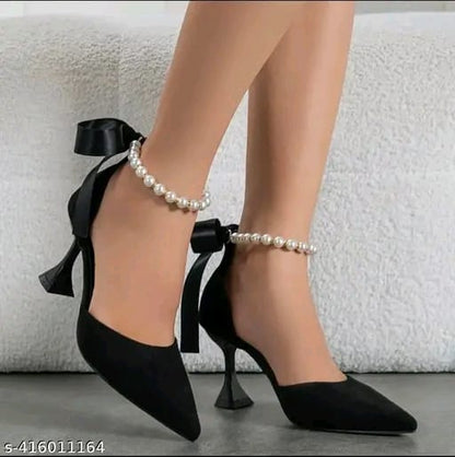 Faux pearl ankle strap pumps women s fashion pointed toe | LuxyShoe Pointn EmbellStrp High Heel