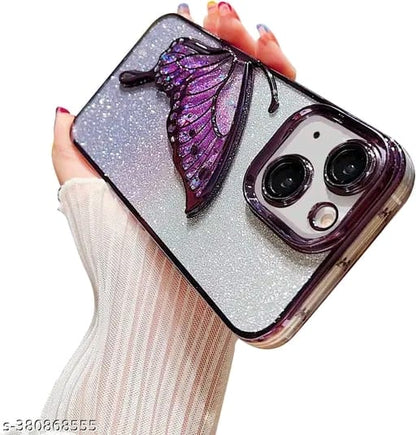 Designed for iPhone 13 / iPhone 14 / iPhone 15 Cover with Luxury Glitter Cute Butterfly Plating Design Aesthetic Women Teen Girls Back Cover Cases for iPhone 13 / iPhone 14 / iPhone 15