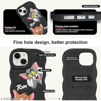 Elevate Soft Tom & Jerry Case Cover for i Phone 13, 3D Cute Cartoon Design Full Protective Case for i Phone 13 - Black