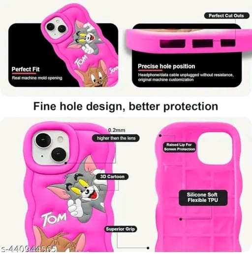 Elevate Soft Tom & Jerry Case Cover for i Phone 13, 3D Cute Cartoon Design Full Protective Case for i Phone 13 - Black