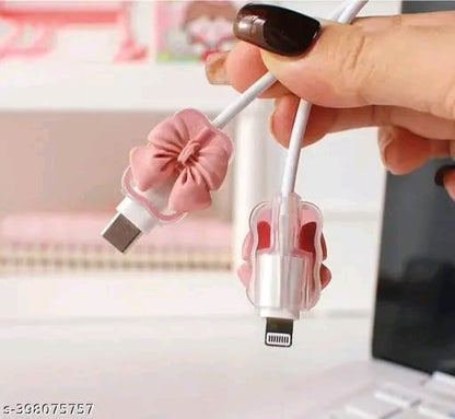 3D Cute Heart Pattern for i Phone Charger only 18W & 20W, Data Line Wire Saver Charging Cable Charger Protective Cable,Full Protection Cover 5 in 1- Purple-Bow