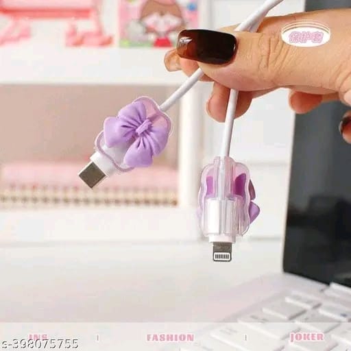 3D Cute Heart Pattern for i Phone Charger only 18W & 20W, Data Line Wire Saver Charging Cable Charger Protective Cable,Full Protection Cover 5 in 1- Purple-Bow