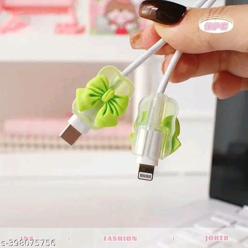 3D Cute Heart Pattern for i Phone Charger only 18W & 20W, Data Line Wire Saver Charging Cable Charger Protective Cable,Full Protection Cover 5 in 1- Purple-Bow