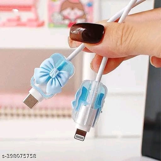 3D Cute Heart Pattern for i Phone Charger only 18W & 20W, Data Line Wire Saver Charging Cable Charger Protective Cable,Full Protection Cover 5 in 1- Purple-Bow
