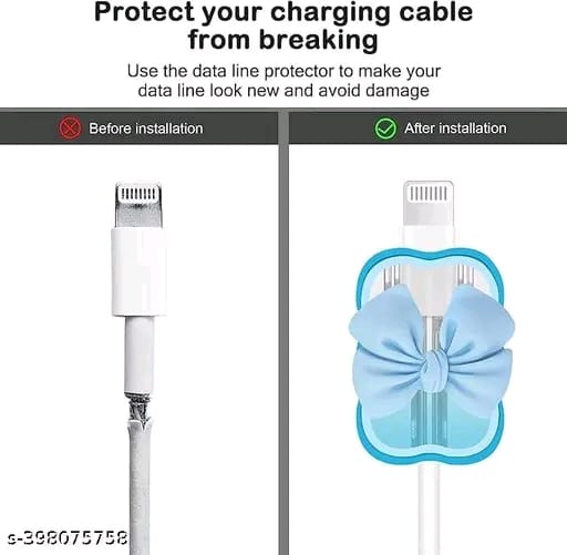 3D Cute Heart Pattern for i Phone Charger only 18W & 20W, Data Line Wire Saver Charging Cable Charger Protective Cable,Full Protection Cover 5 in 1- Purple-Bow