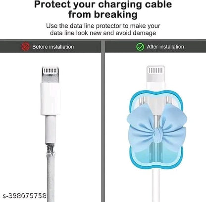 3D Cute Heart Pattern for i Phone Charger only 18W & 20W, Data Line Wire Saver Charging Cable Charger Protective Cable,Full Protection Cover 5 in 1- Purple-Bow