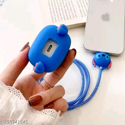 Cable Protector with 3D Cute Pattern for i Phone Charger only 18W & 20W, Data Line Wire Saver Charging Cable Charger Protective Cable,Full Protection Cover 4 in 1-Blue-Cat r ( Will not fit on Android charger )