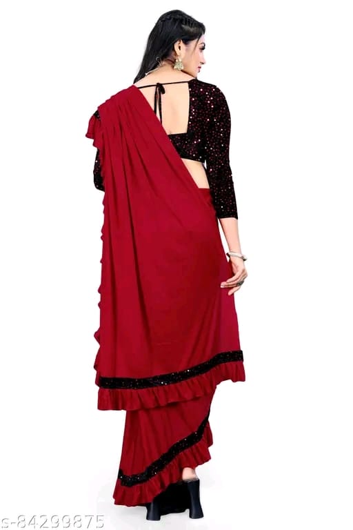 FANCY Black Ruffle Wadding Saree With Blouse