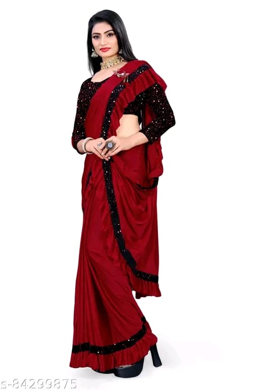 FANCY Black Ruffle Wadding Saree With Blouse