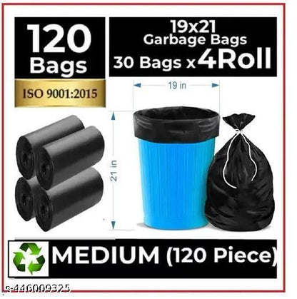 Stysol Biodegradable Garbage Bags 19 X 21 Inches (Medium Size) 120 Bags (4 Rolls) Dustbin Bag/Trash Bag - Black Color