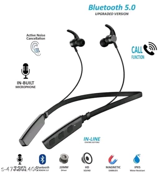 Bluetooth Neckband | Wireless Neckband | Crispy And Clear Sound Quality Deep Bass 20Hr Battery Type C Fast Charging Magnetic Lock