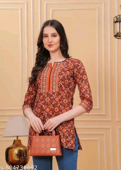 "Women's Rayon Printed Short Kurta | Short Kurta For Women | Short Kurta | Printed Short Kurta | | Womens Printed Cotton Top | Short Kurti | "