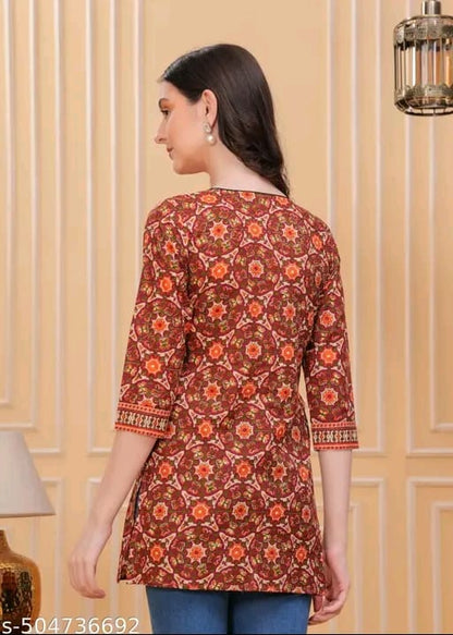"Women's Rayon Printed Short Kurta | Short Kurta For Women | Short Kurta | Printed Short Kurta | | Womens Printed Cotton Top | Short Kurti | "