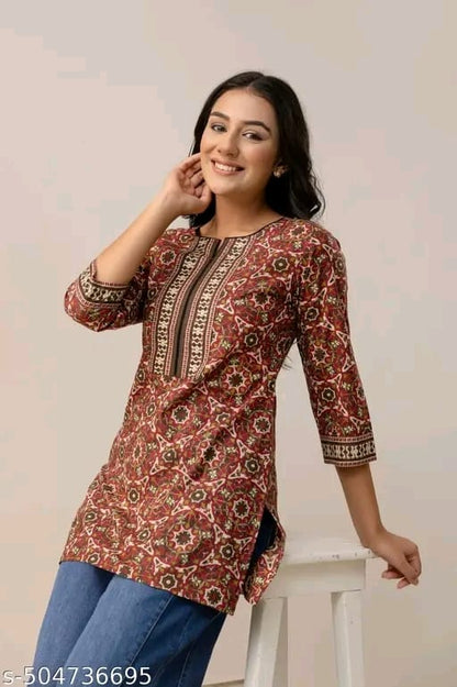 "Women's Rayon Printed Short Kurta | Short Kurta For Women | Short Kurta | Printed Short Kurta | | Womens Printed Cotton Top | Short Kurti | "