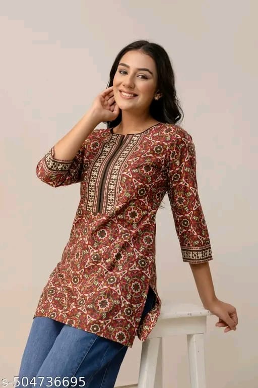 "Women's Rayon Printed Short Kurta | Short Kurta For Women | Short Kurta | Printed Short Kurta | | Womens Printed Cotton Top | Short Kurti | "