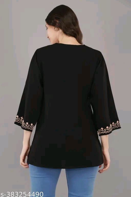 Casual Regular Sleeves Embroidered Women Top | Trendy Stylish Lucknow Chikankari Kurta Top Short Kurtis in Hand Embroidered for Women Kashmiri Top