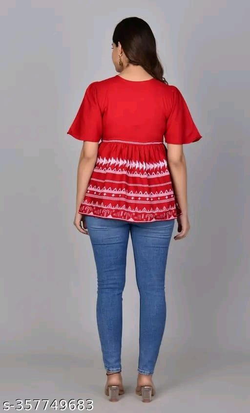 womens rayon printed top, partywear top, festival top, daily wear top, long top, pritned top