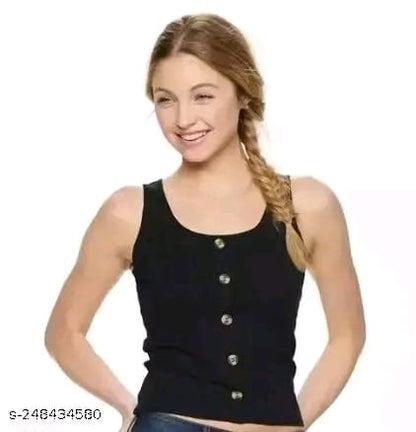 "Women & Girls Button Tank Tops Square Neck Solid Color "