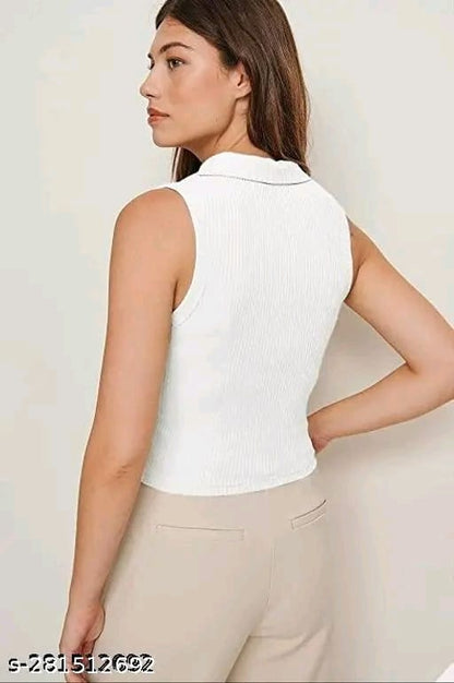Women Korean Styles top | Summer waer | Half Sleeve |Party Waer |Stylish Tshirt |Coller type Crop Top|Polo Neck|Crop Top Comfy Trendy Women Top & Tunics | T-Shirt for Women & Girl's