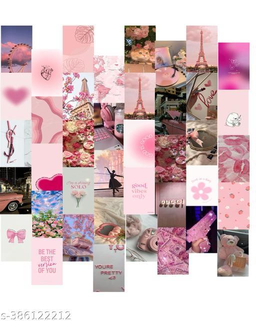 Pink Aesthetic Wall Collage Kit for Room Decor | Set of 40 Aesthetic Posters | 300 GSM Water Resistant Paper | Size 4x6 Inch | Unframed | (Pink)