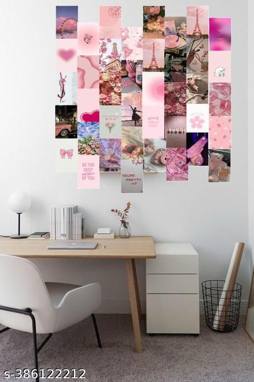 Pink Aesthetic Wall Collage Kit for Room Decor | Set of 40 Aesthetic Posters | 300 GSM Water Resistant Paper | Size 4x6 Inch | Unframed | (Pink)